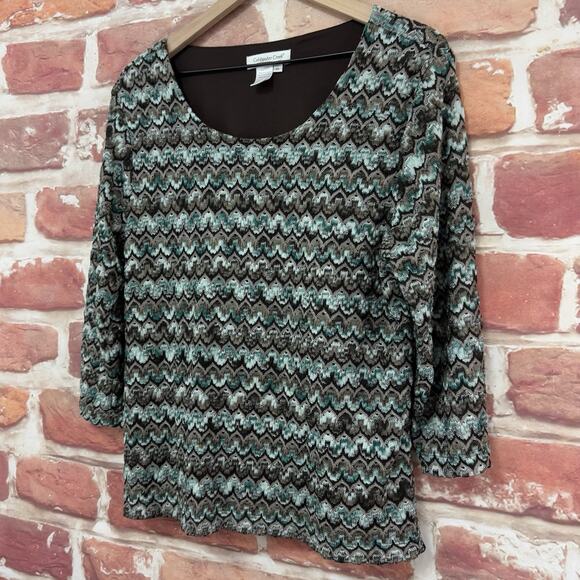 Coldwater Creek Top Shirt Women's XL Multicolor Pointelle Knit Abstract Popover - Picture 3 of 8